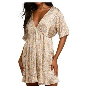 Lulu's Floral Mini Dress in Cream and Blue